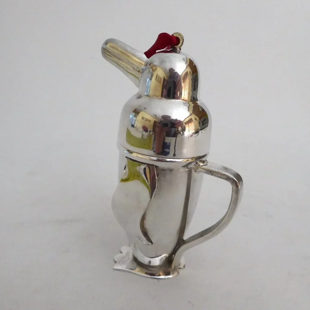 NEW 4.5” RESTORATION HARDWARE PENGUIN SILVER COCKTAIL SHAKER CHRISTMAS ORNAMENT